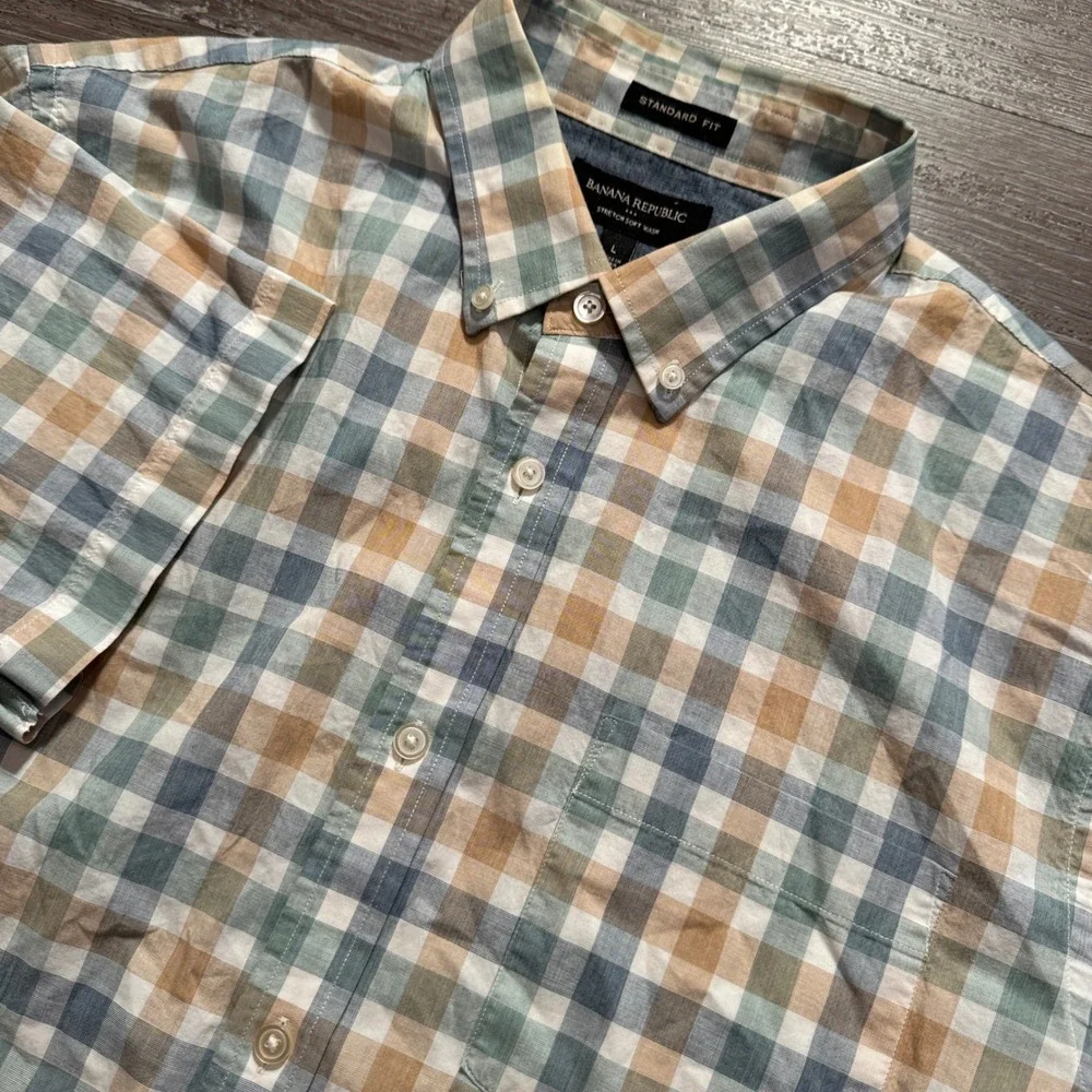 Banana Republic Shirt Mens L Plaid Cotton Heritage Vacation Casual Soft Wash
